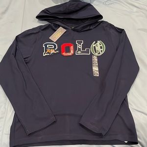 NWT Polo Ralph Lauren long sleeve hooded shirt with appliquéd “P” & “O”
